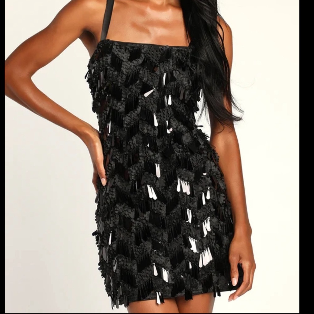 Lulus Never Ending Shine Black Sequin Fringe Dress